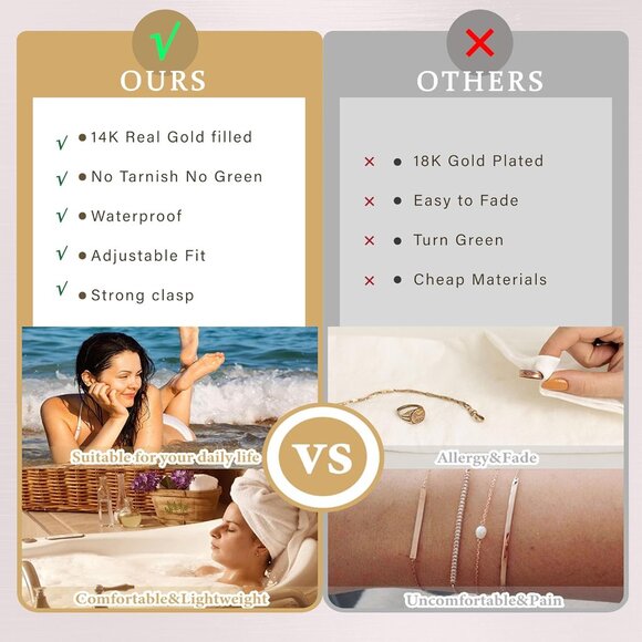 Women's Non Tarnish Dainty 14K Gold Plated Bangle Cuff Bracelets Stack Jewelry - Picture 6 of 9